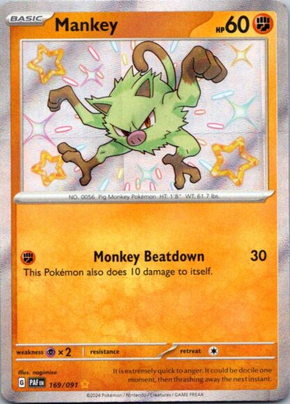 Mankey 169/091 Paldean Fates (Shiny Holo) (NM-Exc Condition)